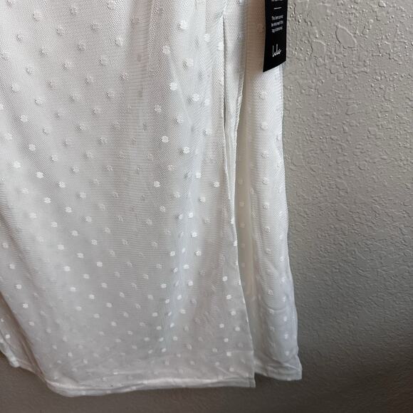 NWT Lulu’s Dress White Polka Dot Mesh One-Shoulder Midi XL Slit Cocktail Event - Picture 8 of 11